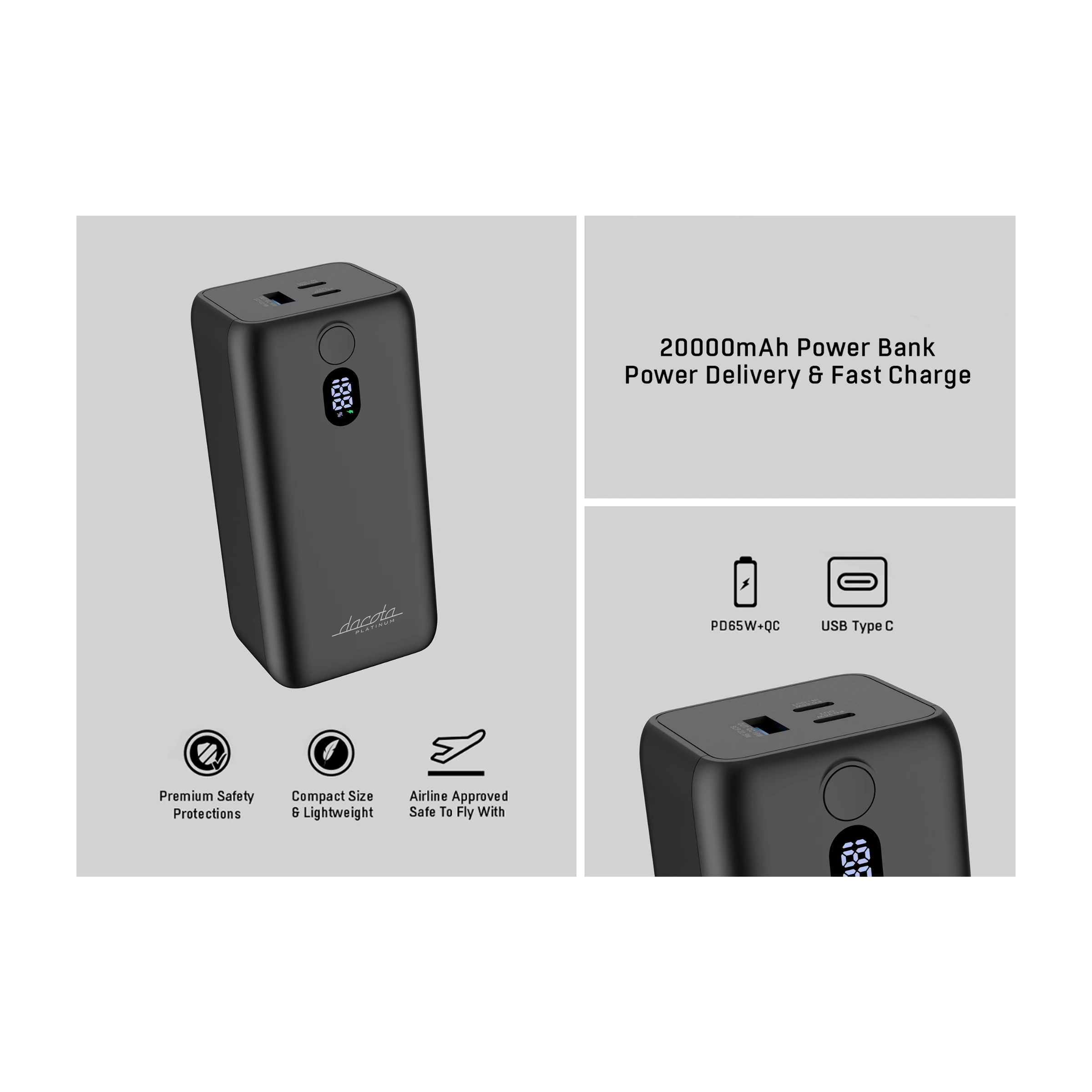 Dacota Platinum DP65WPB20 65W powerbank 20000mAh billede 2