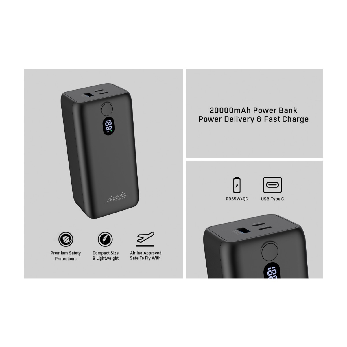 Dacota Platinum DP65WPB20 65W powerbank 20000mAh billede 3