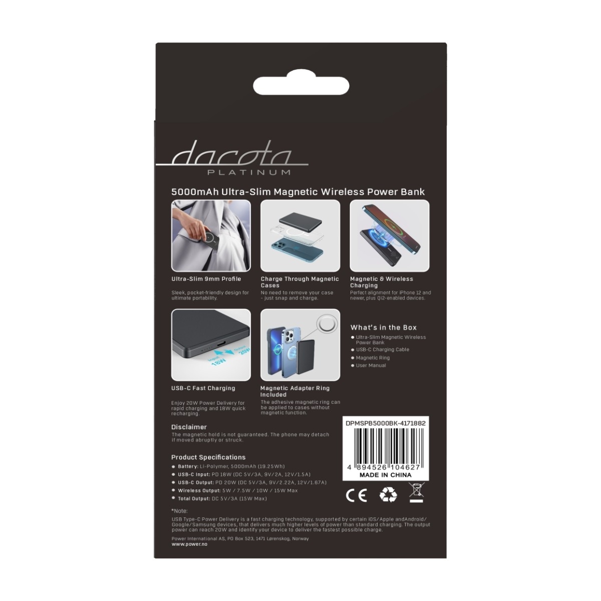 Dacota Platinum MagSeries 5000mAh magnetisk powerbank billede 4