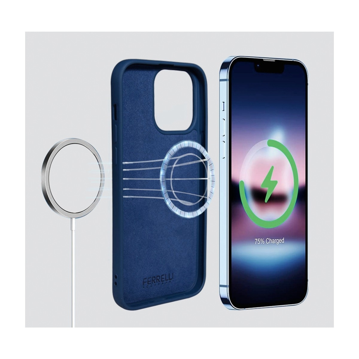 Ferrelli magnetisk silikone-etui iPhone 14 Plus, blå billede 3