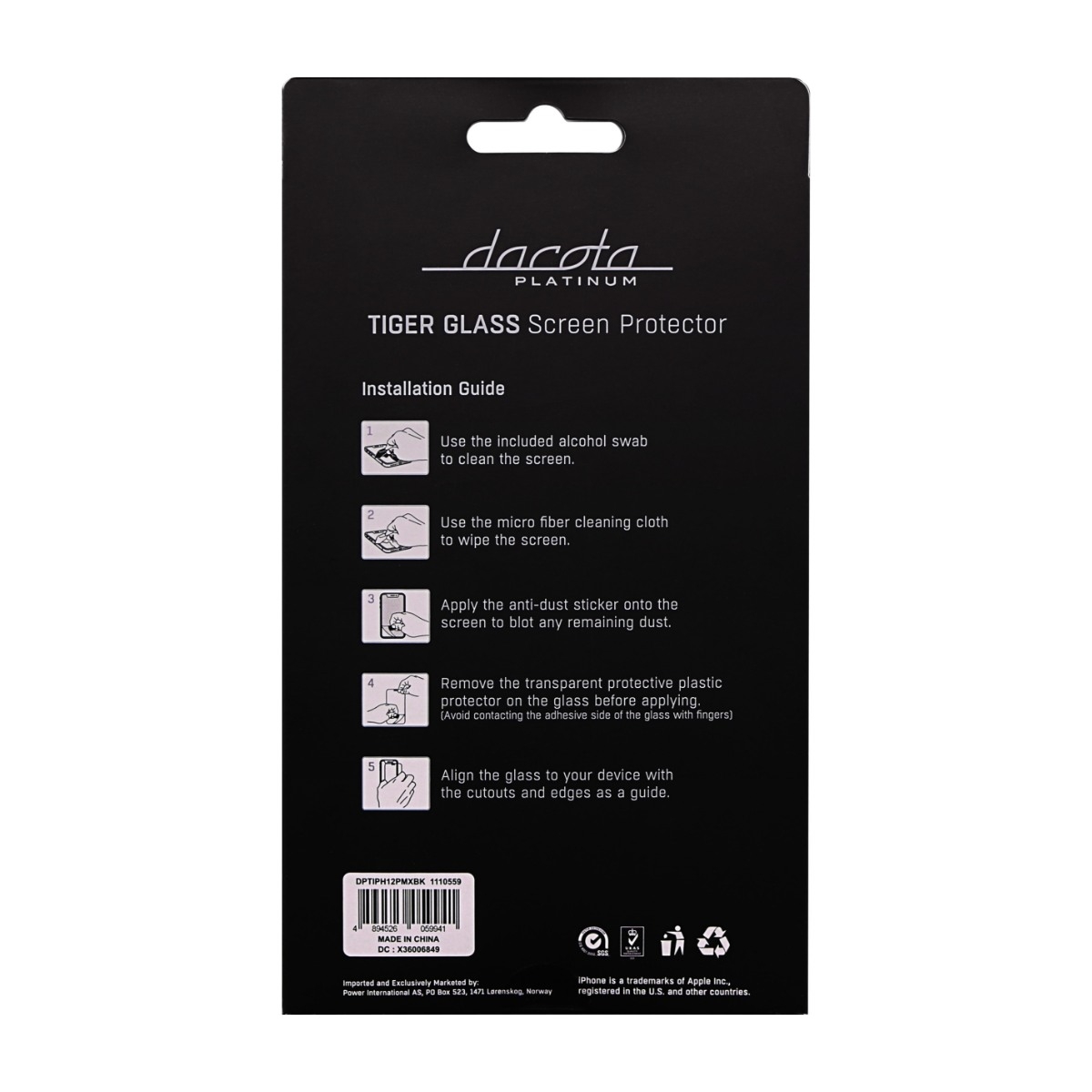 Dacota Platinum iPhone 12 Pro Max Tiger Glass skærmbeskytter, sort billede 3