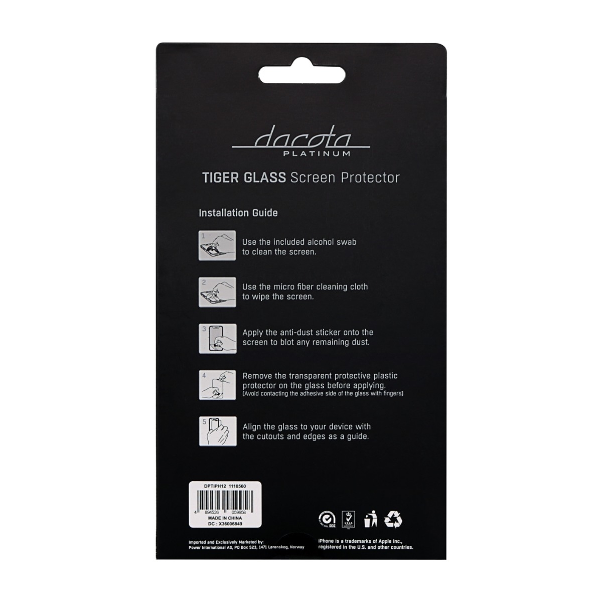 Dacota Platinum iPhone 12 Mini Tiger Glass skærmbeskytter, gennemsigtigt billede 4