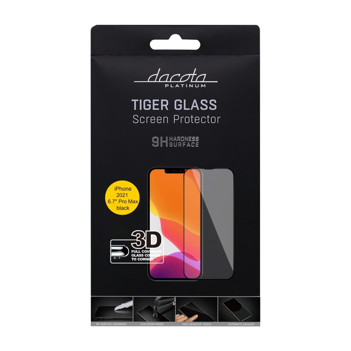Dacota Platinum iPhone 14 Plus/13 Pro Max Tiger Glass 3D skærmbeskytter, sort billede 1