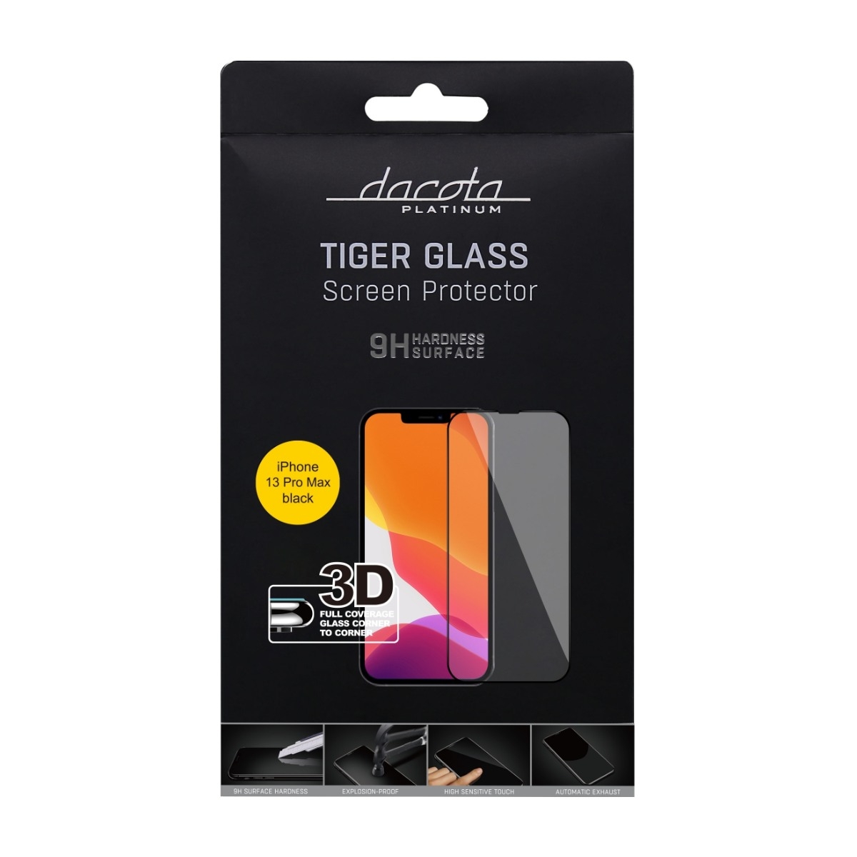 Dacota Platinum iPhone 14 Plus/13 Pro Max Tiger Glass 3D skærmbeskytter, sort billede 2