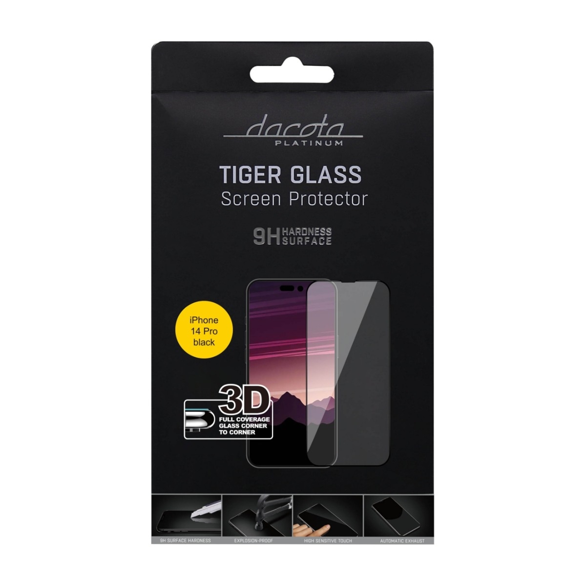Dacota Platinum iPhone 14 Pro Tiger Glass 3D skærmbeskytter, sort billede 1