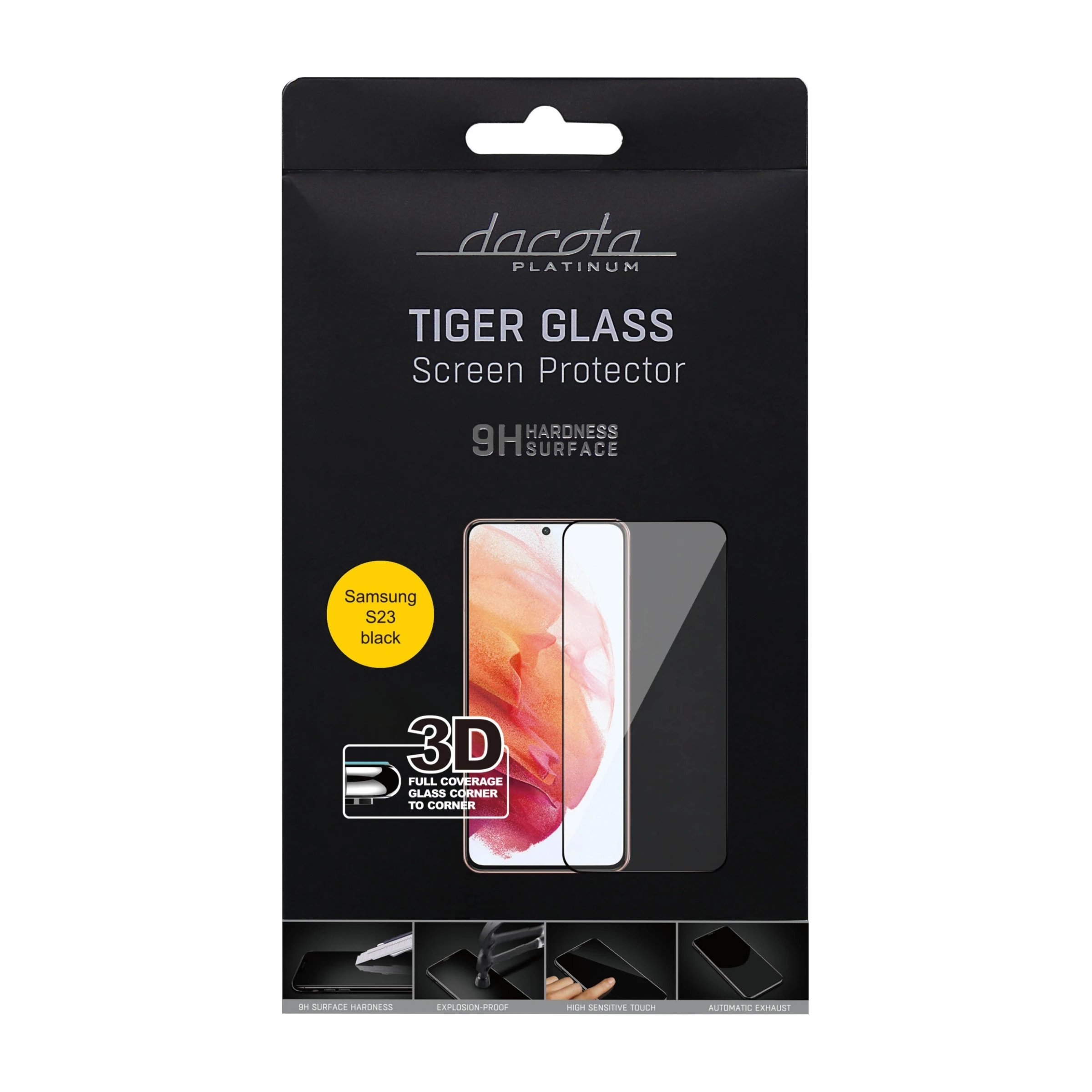 Dacota Platinum Samsung Galaxy S23 Tiger Glass 3D skærmbeskytter, sort billede 2