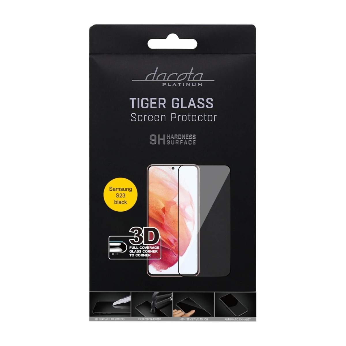 Dacota Platinum Samsung Galaxy S23 Tiger Glass 3D skærmbeskytter, sort billede 3