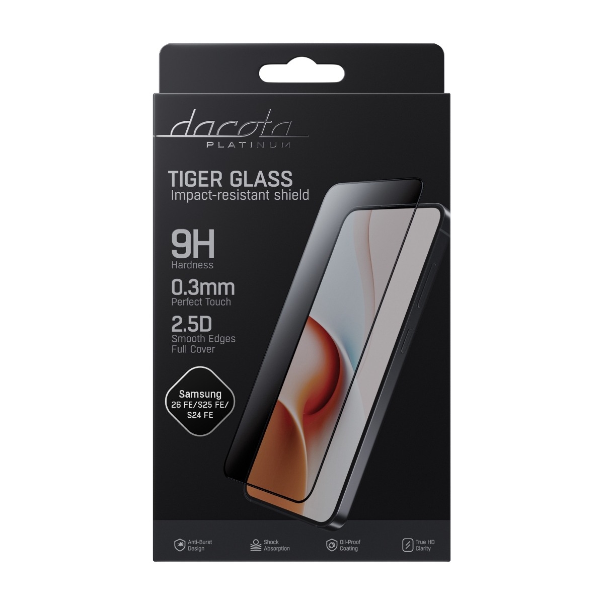 Dacota Platinum Tiger Glass skærmbeskytter, Samsung Galaxy S26 FE / S25 FE / S24 FE, sort billede 2