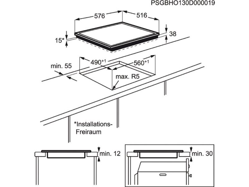 AEG HE604062XB, Sort, Indbygget, Glas, 4 zone(s), 4 zone(s), Regelmæssig