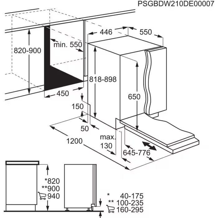 AEG FSE73527P, Fuldt indbygget, Slimline (45 cm), Hvid, 1,5 m, 1,5 m, 1,5 m