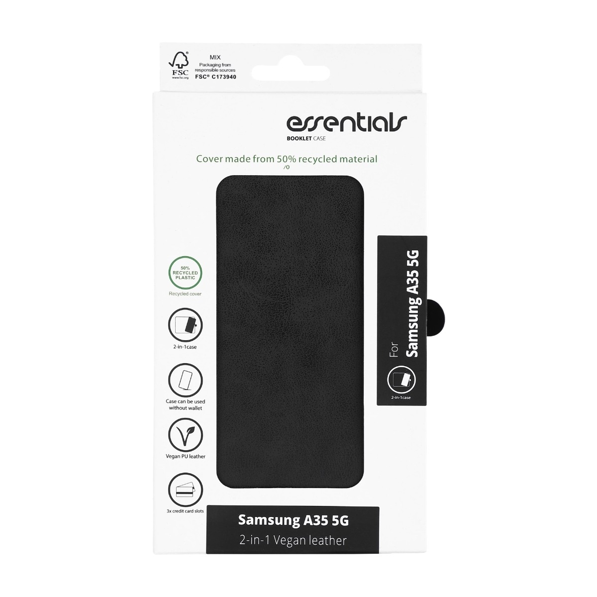 Essentials Samsung Galaxy A35 tegnebogscover, sort billede 4