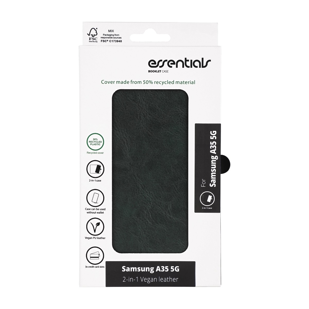 Essentials Samsung Galaxy A35 tegnebogscover, grøn billede 4