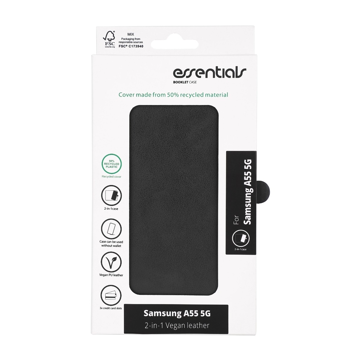 Essentials Samsung Galaxy A55 tegnebogscover, sort billede 4