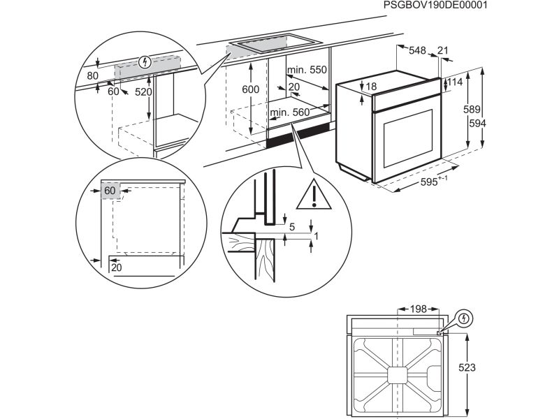 AEG Series 5000 OU5AB20SM, Medium, Elektrisk ovn, 72 L, 2790 W, 72 L, Multitech