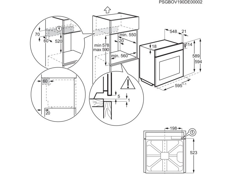 AEG Series 5000 OU5AB20SM, Medium, Elektrisk ovn, 72 L, 2790 W, 72 L, Multitech