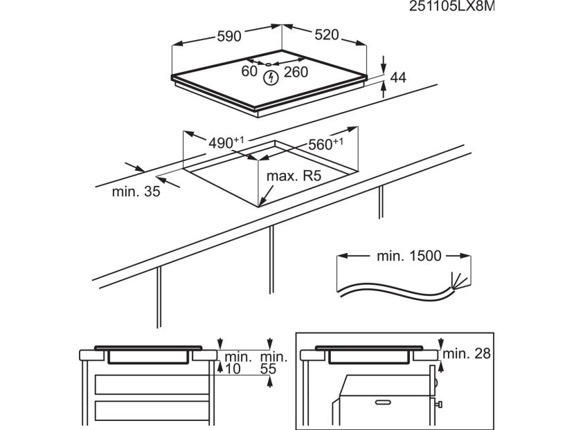 AEG TI64IG00FB, Sort, Indbygget, 60 cm, Zone induktionskogeplade, 4 zone(s), 4 zone(s)