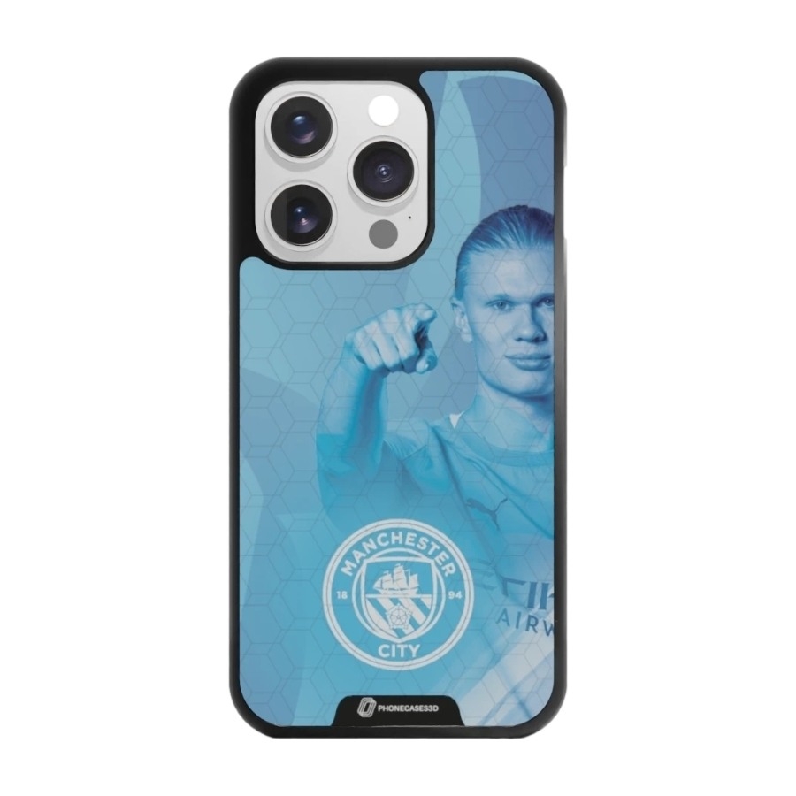 Phonecases3D iPhone 15 Pro Man City Haaland 3D mobilcover, sort billede 1