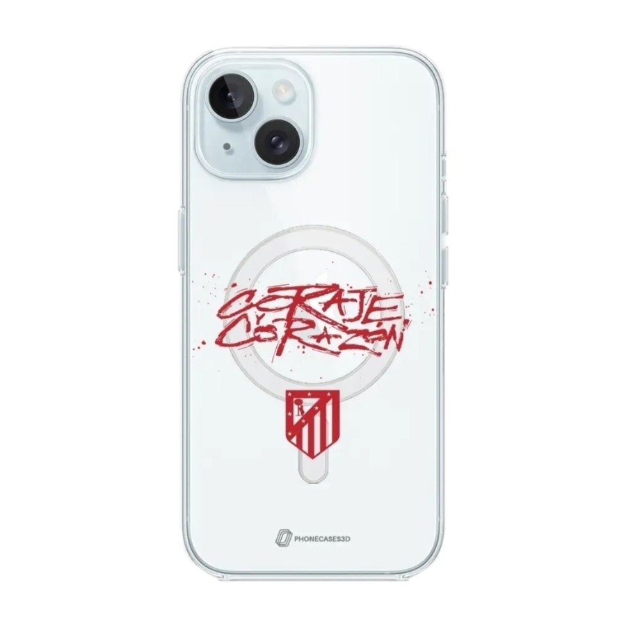 Phonecases3D iPhone 15 Atlético de Madrid Clear case (MagSafe) -mobilcover, hvid billede 1