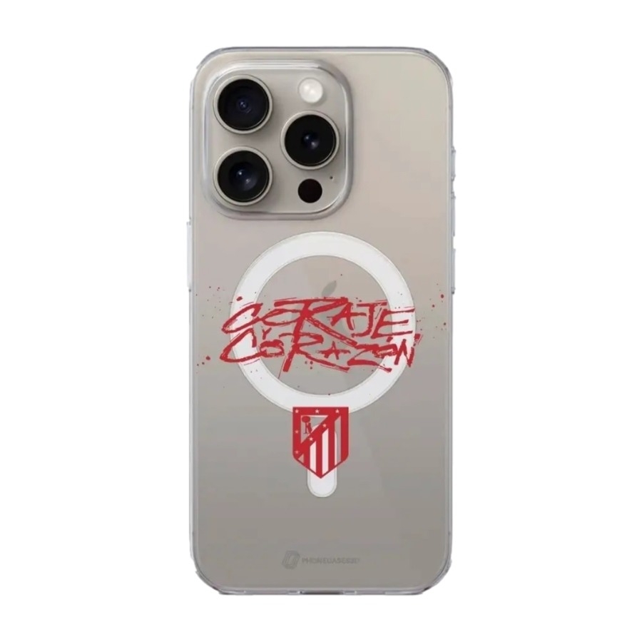 Phonecases3D iPhone 15 Pro Atlético de Madrid Clear case (MagSafe) -mobilcover, hvid billede 1