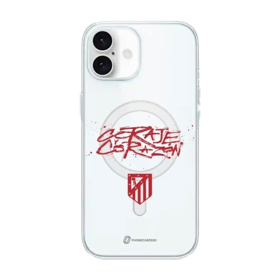 Phonecases3D iPhone 16 Atlético de Madrid Clear case (MagSafe) -mobilcover, hvid billede 1