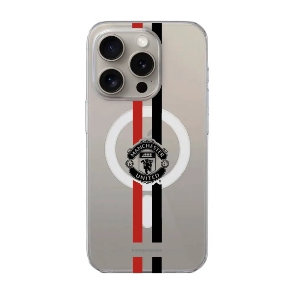 Phonecases3D iPhone 15 Pro Manchester United FC Clear case (MagSafe) -mobilcover, hvid billede 1