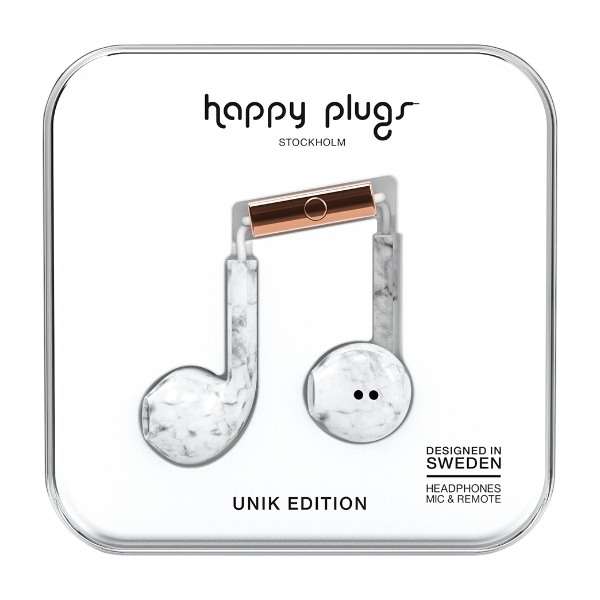 Happy Plugs Earbud Plus hovedtelefoner, hvid marmor billede 4