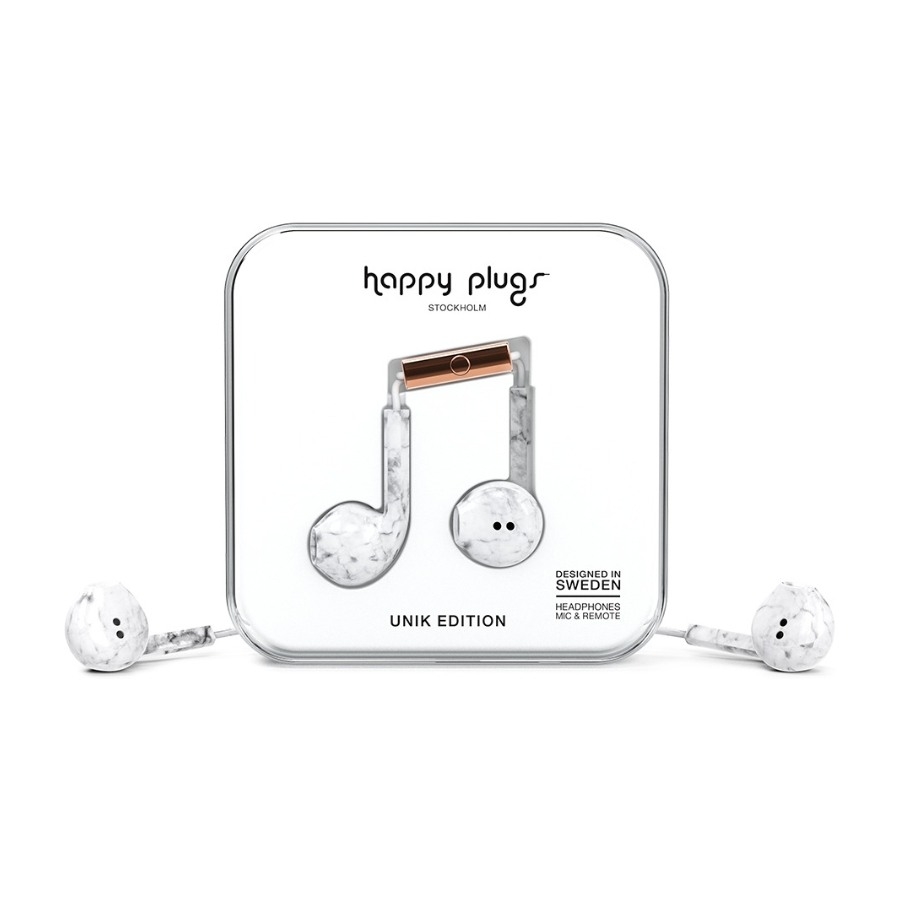 Happy Plugs Earbud Plus hovedtelefoner, hvid marmor billede 3