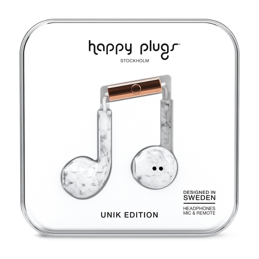 Happy Plugs Earbud Plus hovedtelefoner, hvid marmor billede 1