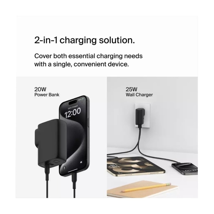 Belkin hybrid oplader 25 W vægoplader + powerbank 5000 mAh + rejseadaptersæt billede 3