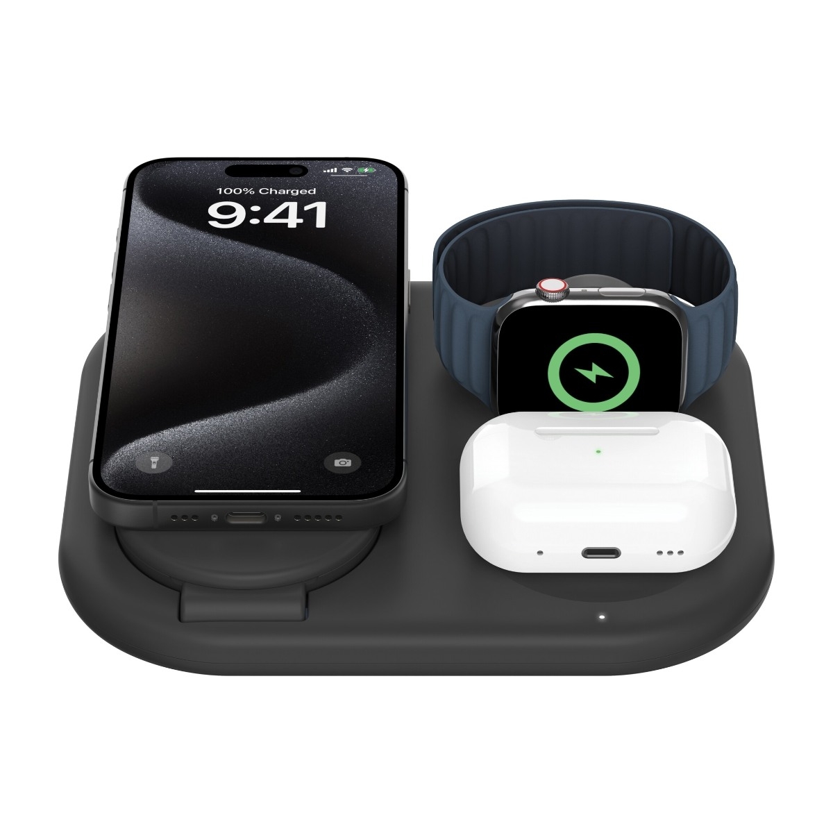 Belkin BoostCharge Qi2 3-i-1 magnetisk sammenfoldelig trådløs oplader 15 W, sort billede 3