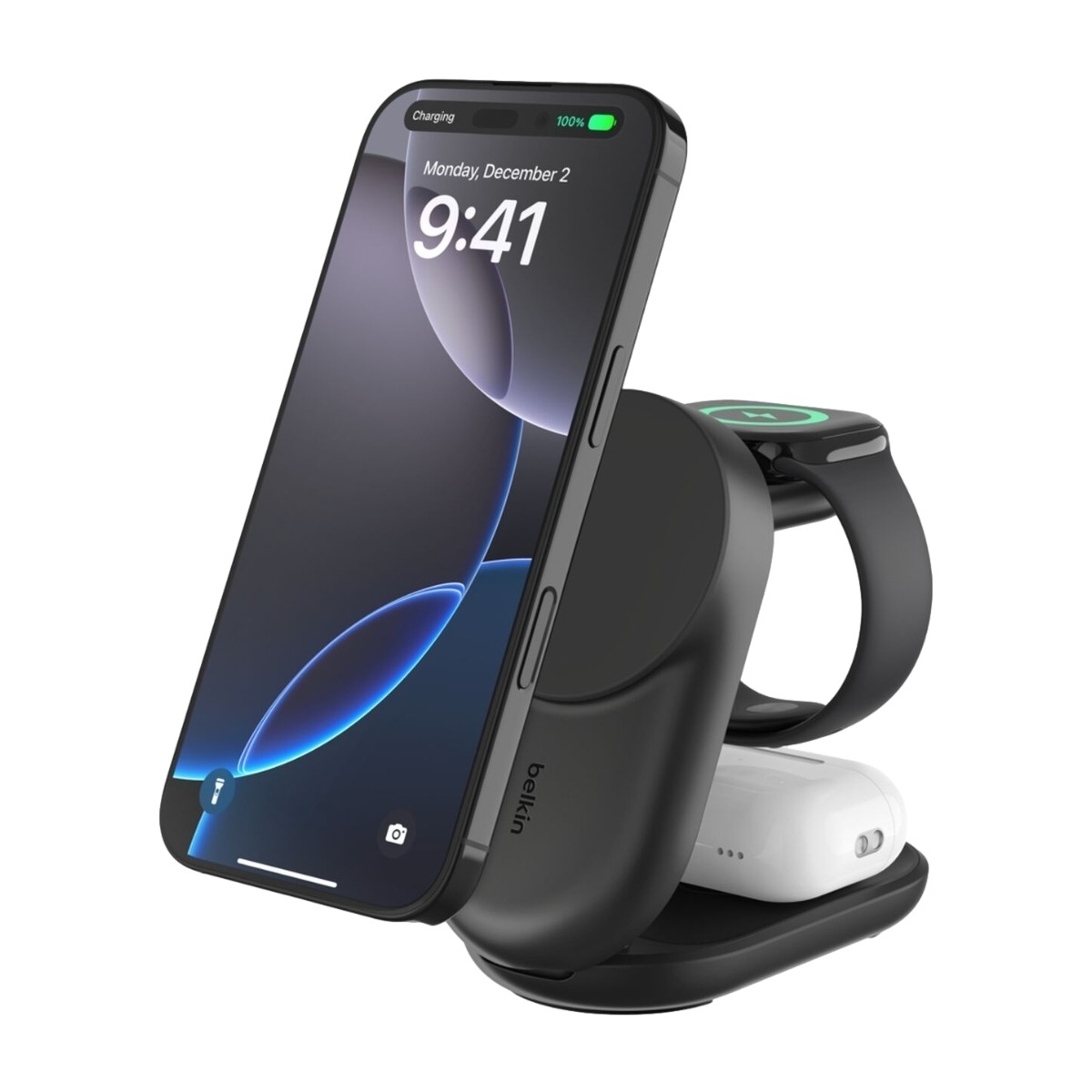 Belkin UltraCharge 3-i-1 sammenklappelig magnetisk oplader 25 W Qi2, sort billede 1