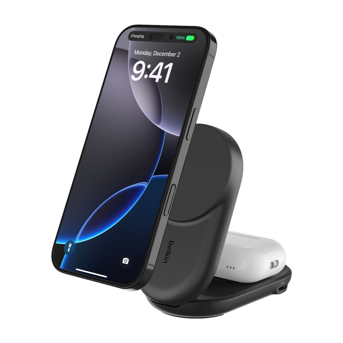 Belkin UltraCharge 2-i-1 sammenklappelig magnetisk oplader 25 W Qi2, sort billede 1
