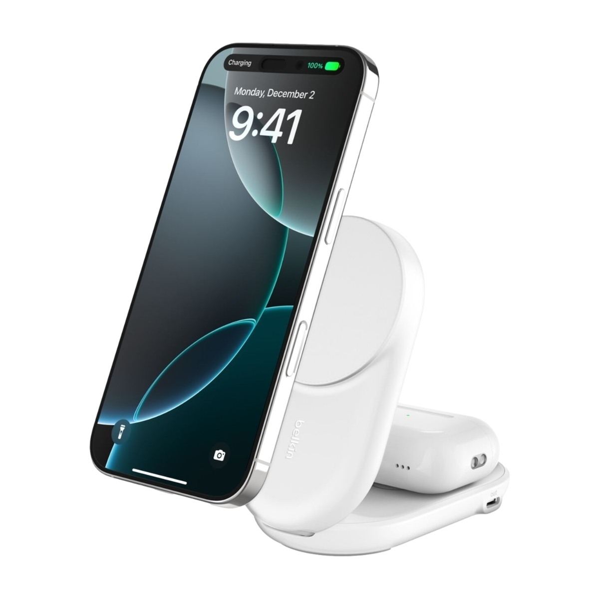 Belkin UltraCharge 2-i-1 sammenklappelig magnetisk oplader 25 W Qi2, hvid billede 1