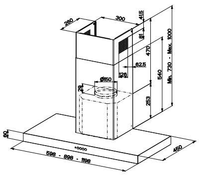 FABER S.p.A. 325.0618.783, 610 m³/t, Recirkulerende, B, A, C, 66 dB