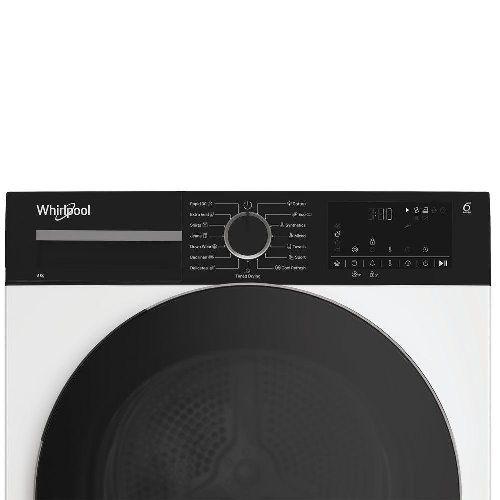 „Whirlpool“ džiovyklė | WPS D8 WBS EE | Energijos vartojimo efektyvumo klasė D | Priekinis pakraunamas | 8kg | Šilumos siurblys | Skaitmeninis | Gylis 55 cm | Baltas billede 3