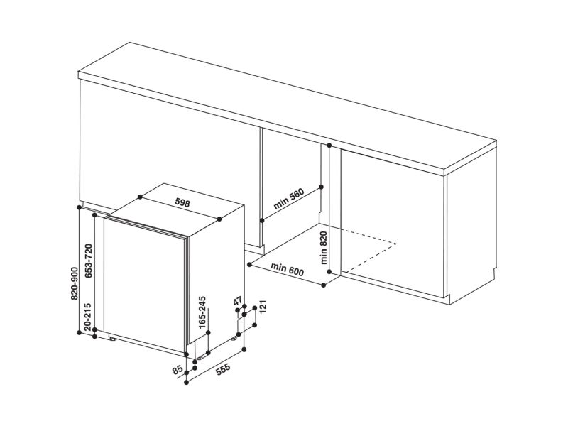 Whirlpool WI 7020 PF, Fuldt indbygget, Fuld størrelse (60 cm), Sølv, 1,3 m, 1,55 m, 1,5 m