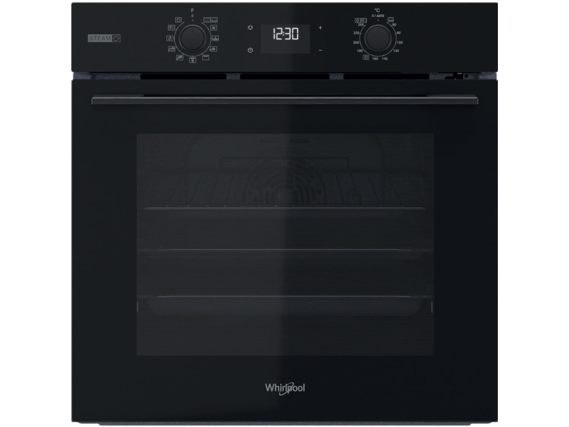 Whirlpool OMSK58RU1SB, Medium, Elektrisk ovn, 71 L, 71 L, Blæserassisteret, Hydrolytisk + pyrolytisk