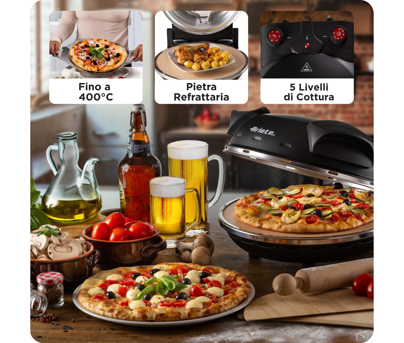 Ariete 0917 - Pizza ovn - 1.2 kW - sort billede 4