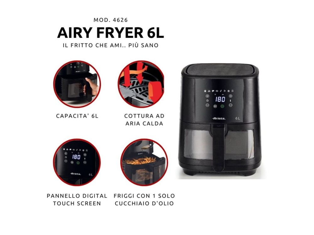 Ariete Airy 4626 - Varmluftsrister - 6 liter - 1.3 kW