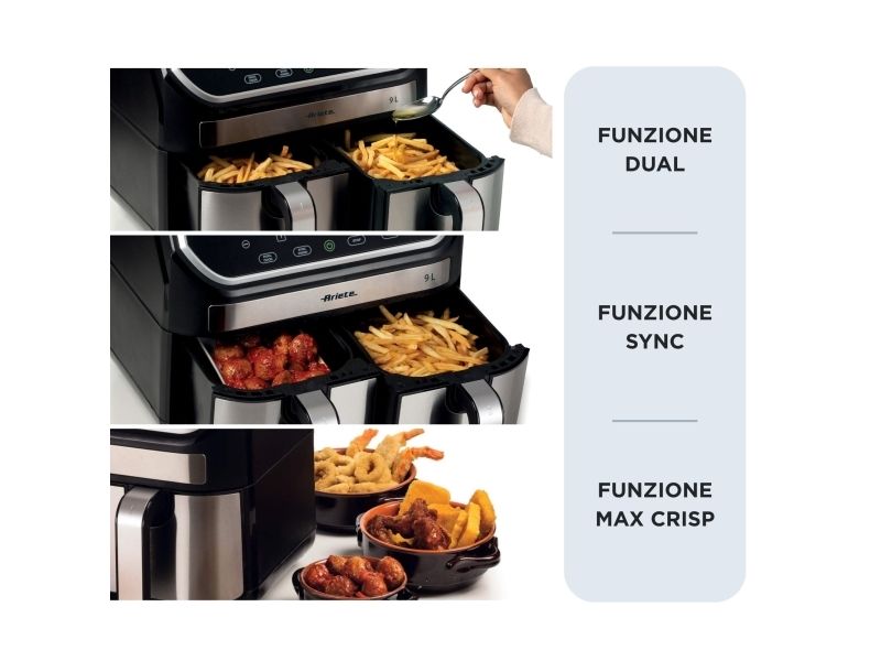 Ariete 4625/00, Varmluftsteger, 9 L, 3,6 kg, 35 °C, 200 °C, Dobbelt