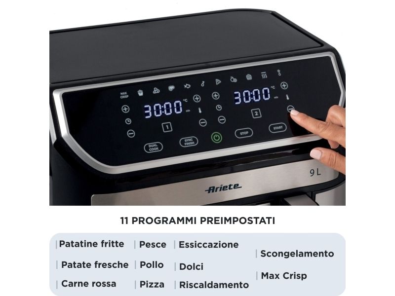 Ariete 4625/00, Varmluftsteger, 9 L, 3,6 kg, 35 °C, 200 °C, Dobbelt