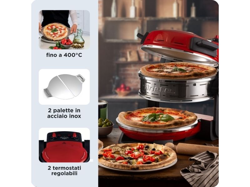 Ariete 0927/00, 2 pizza(er), Rød, 32 cm, 400 °C, Sten, 2300 W