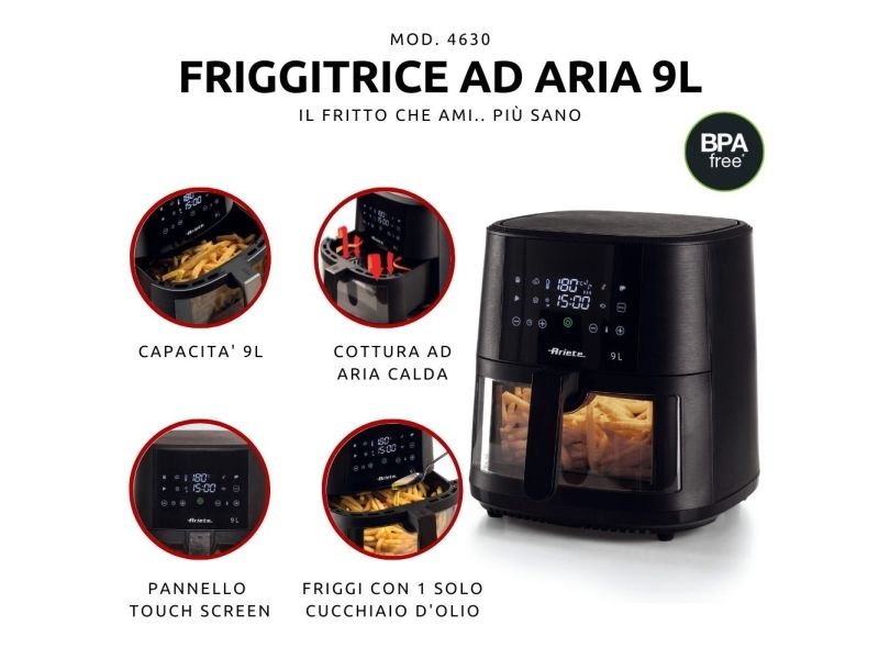 Ariete 4630/00, Varmluftsteger, 9 L, 3,5 kg, 60 °C, 200 °C, Enkelt