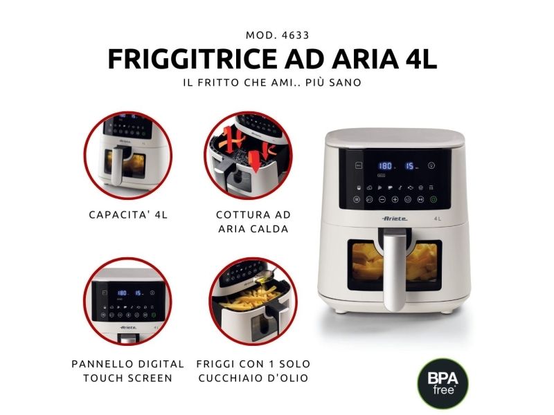 Ariete 4633/03, Varmluftsteger, 4 L, Enkelt, Hvid, Berøring, 1400 W