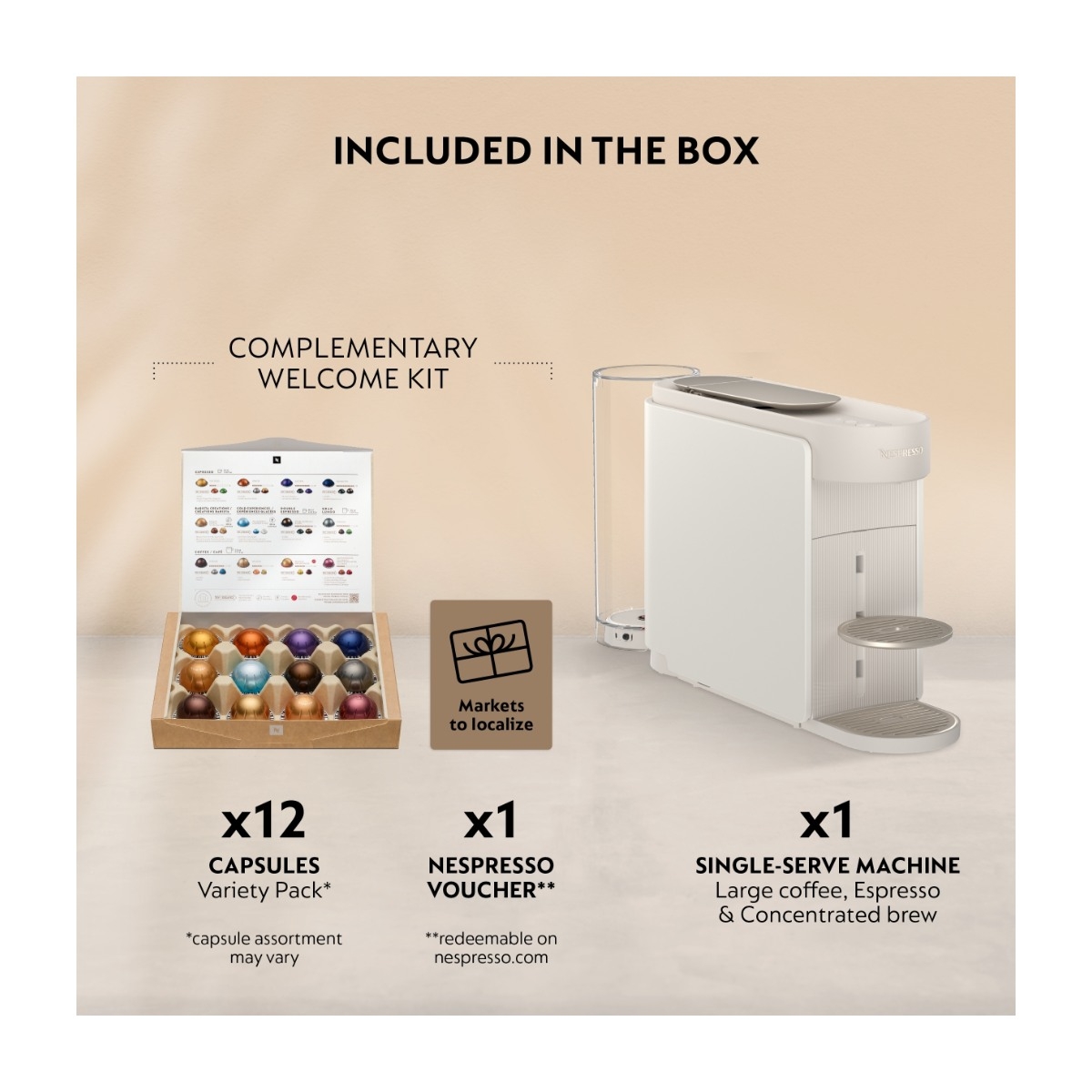 Nespresso Vertuo Up Value Pack kapselmaskine fra De'Longhi, hvid