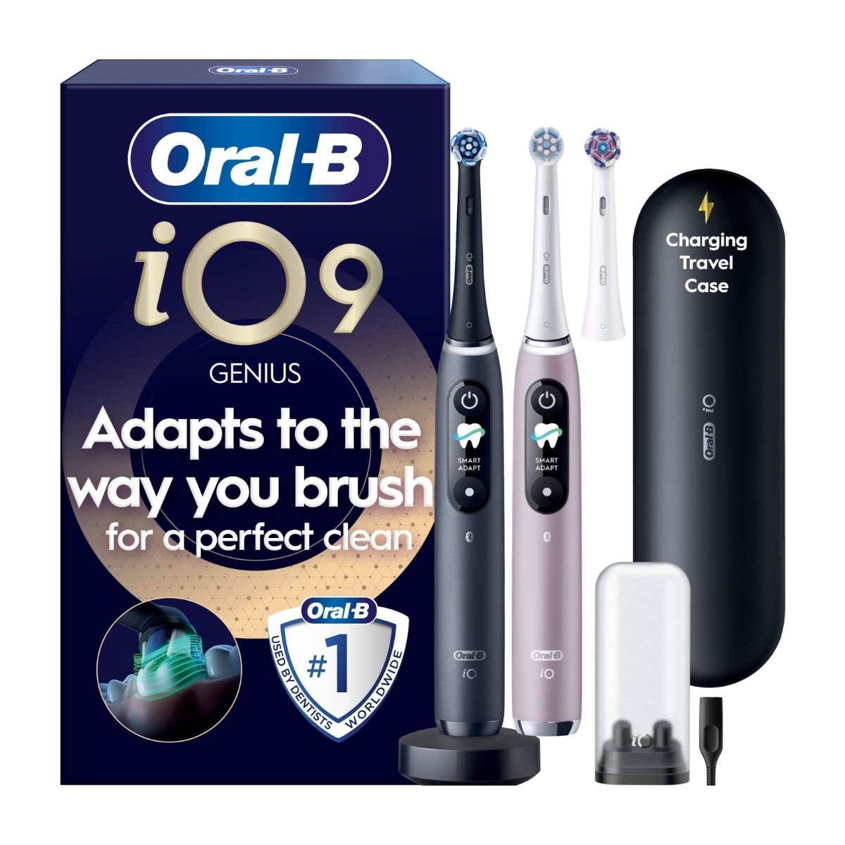 Oral-B iO9 Duo Edition elektrisk tandbørste, Black Onyx & Rose Quartz