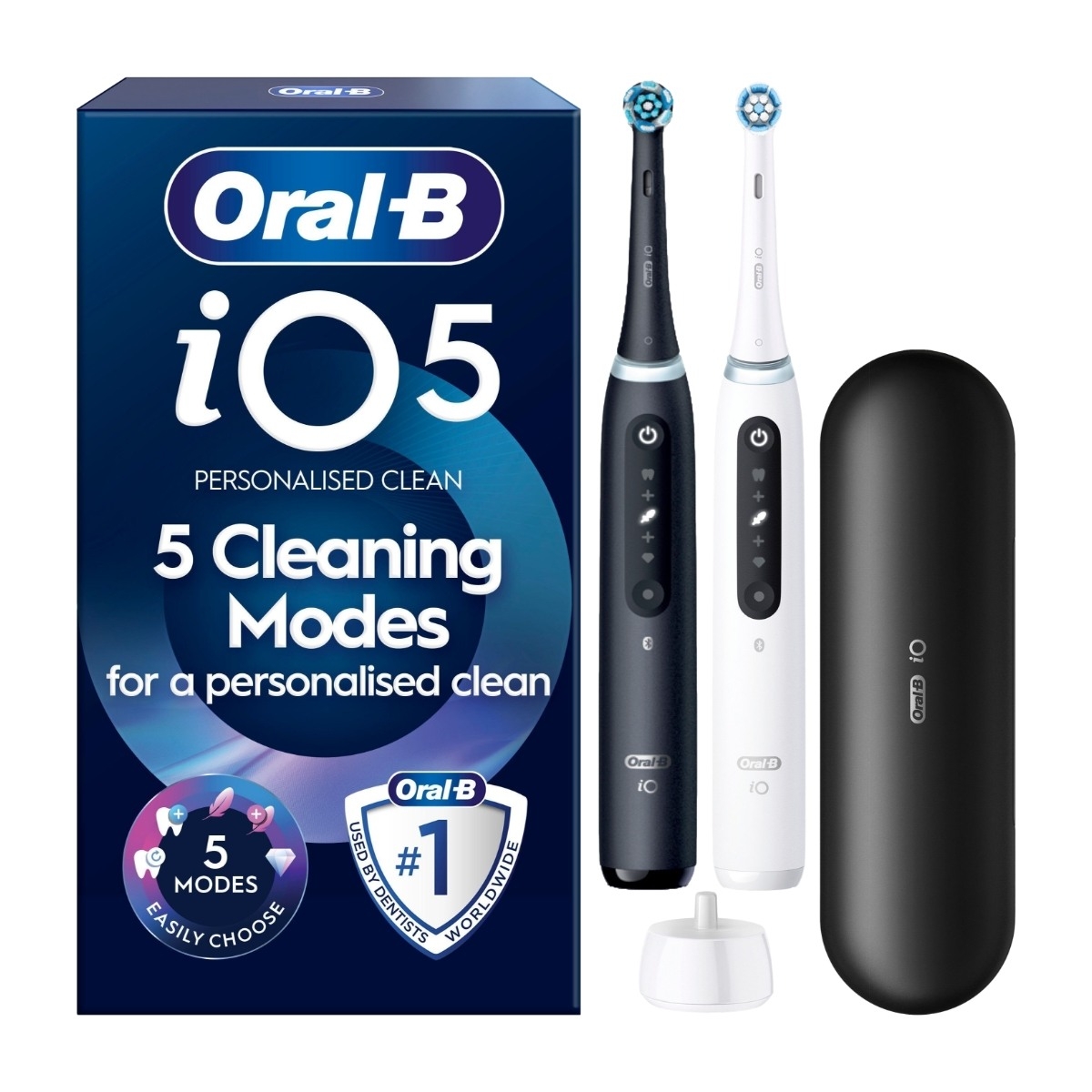 Oral-B iO5 Duo Edition elektrisk tandbørste, matsort & Quite White
