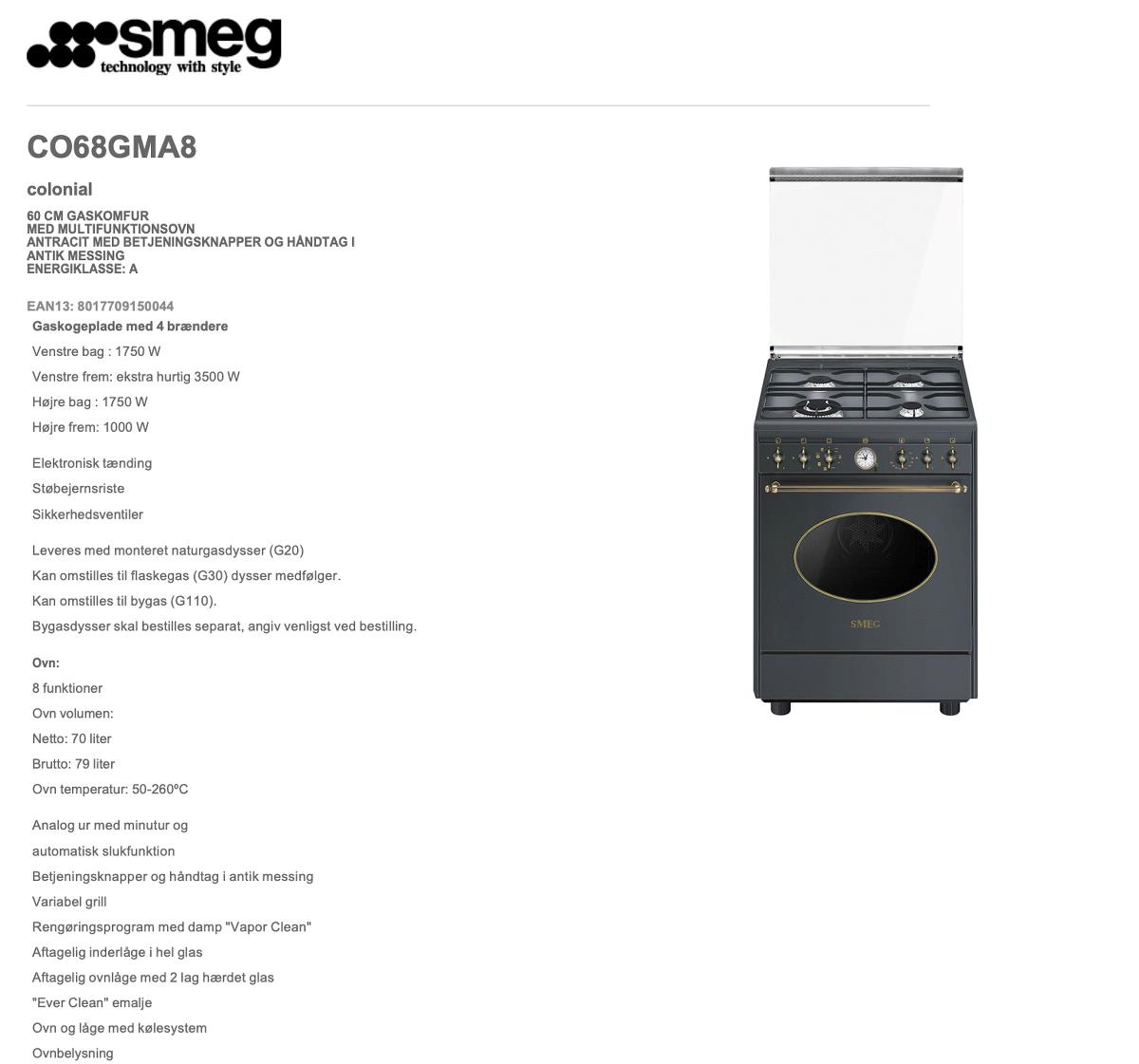 Smeg CO68GMA8 gaskomfur Coloniale billede 5