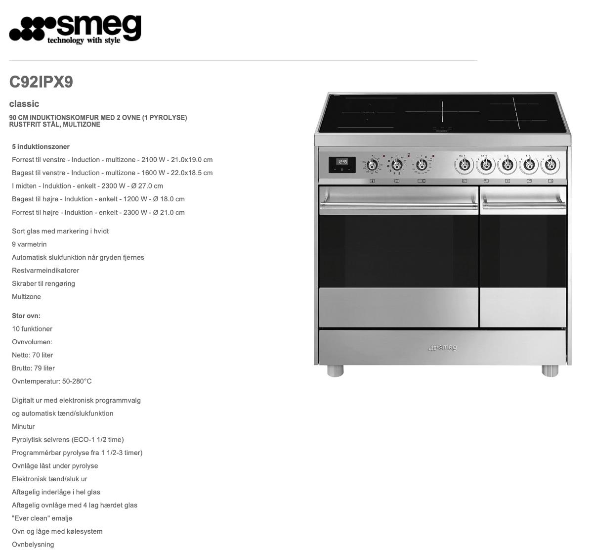 SMEG C92IPX9 stålfront billede 2