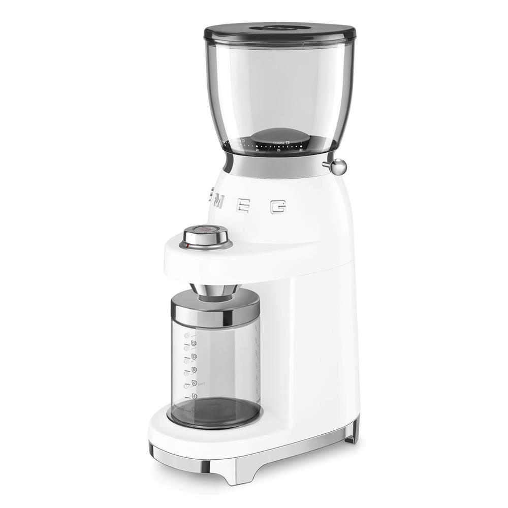 Smeg 50''s Style Kaffekværn CGF01WHEU Hvid, Burr kværn, 350 g, Konisk møtrik, Rustfrit stål, 450 rpm, Hvid